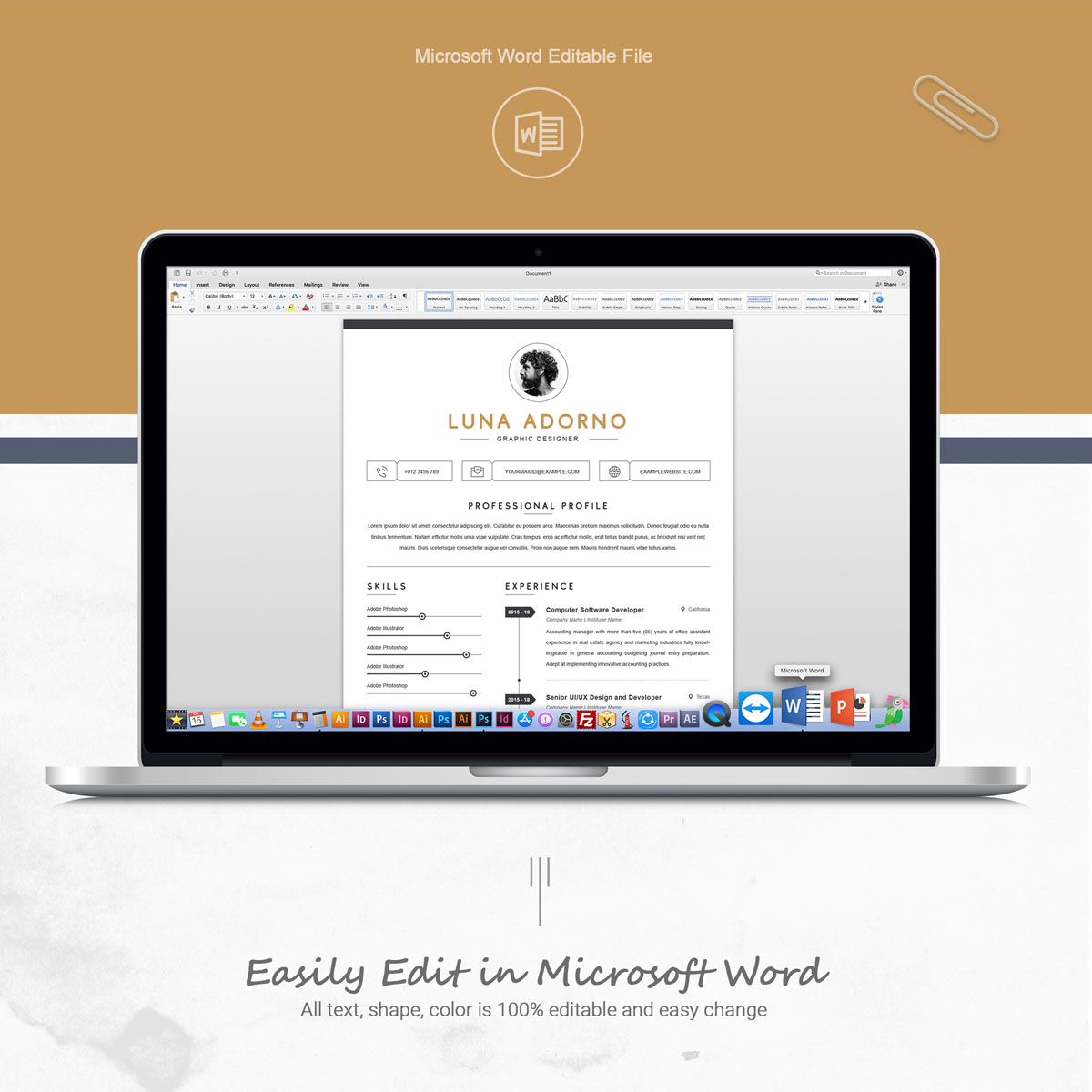 Download Резюме "Luna Adorno Resume Template" / Luna Adorno Resume Template - Резюме на тему графика 1 page resume 2 clean cv cover letter design template illustrator eps mac pages microsoft word modern photoshop psd professional
