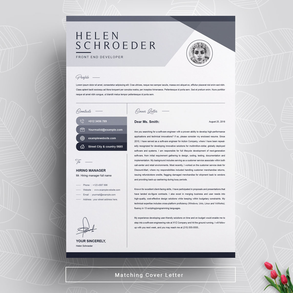 Download Резюме "Helen Resume Template" / Helen Resume Template - Резюме на тему графика 1 page resume 2 clean cv cover letter design template illustrator eps mac pages microsoft word modern photoshop psd professional