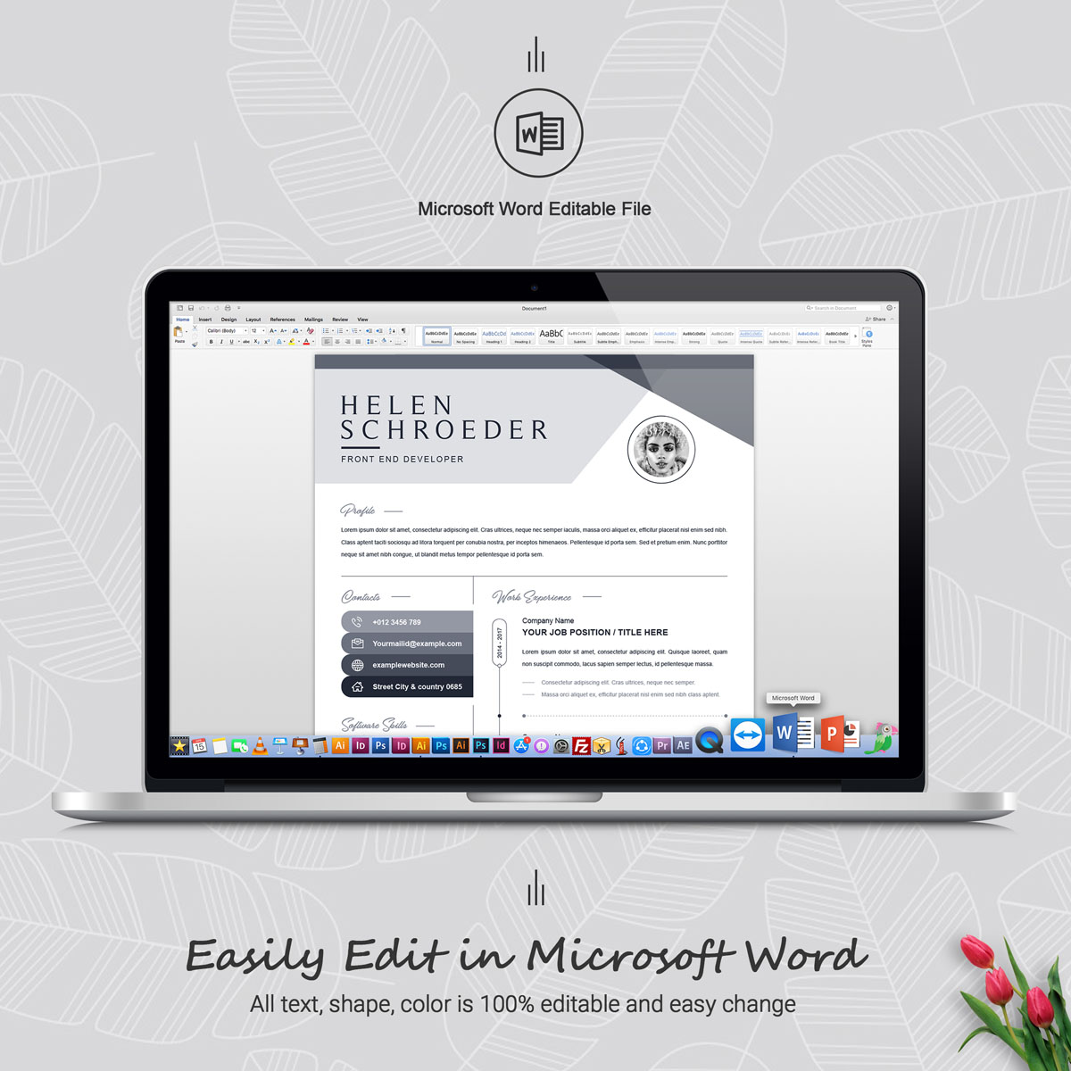 Download Резюме "Helen Resume Template" / Helen Resume Template - Резюме на тему графика 1 page resume 2 clean cv cover letter design template illustrator eps mac pages microsoft word modern photoshop psd professional