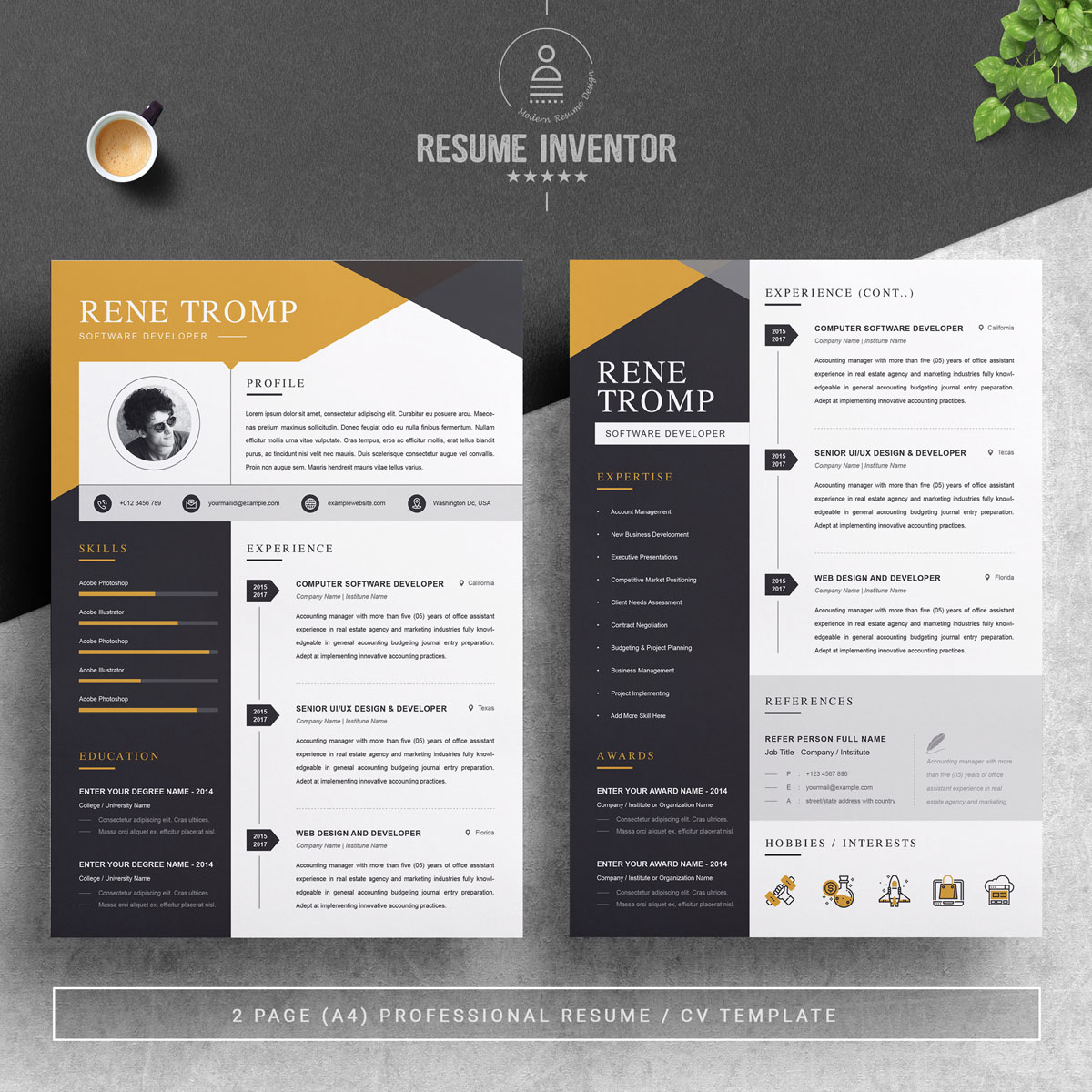 Download Резюме "Rene Tromp Resume Template" / Rene Tromp Resume Template - Резюме на тему графика 1 page resume 2 clean cv cover letter design template illustrator eps mac pages microsoft word modern photoshop psd professional