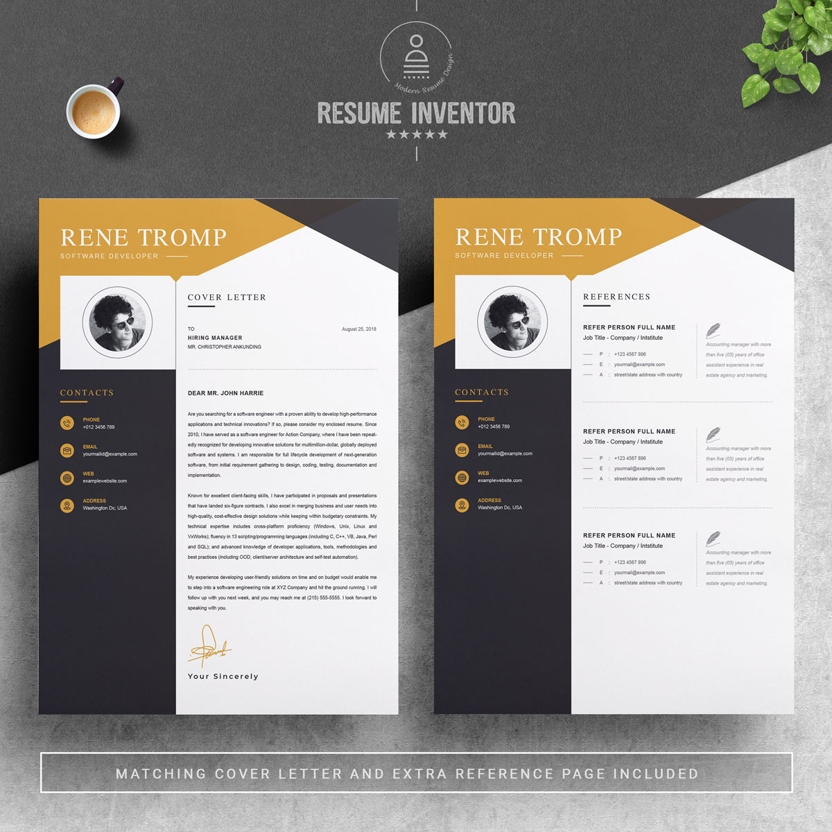 Download Резюме "Rene Tromp Resume Template" / Rene Tromp Resume Template - Резюме на тему графика 1 page resume 2 clean cv cover letter design template illustrator eps mac pages microsoft word modern photoshop psd professional