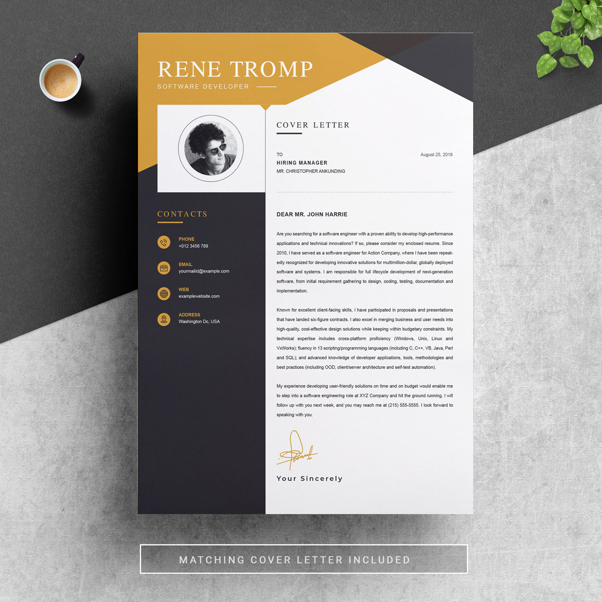 Download Резюме "Rene Tromp Resume Template" / Rene Tromp Resume Template - Резюме на тему графика 1 page resume 2 clean cv cover letter design template illustrator eps mac pages microsoft word modern photoshop psd professional