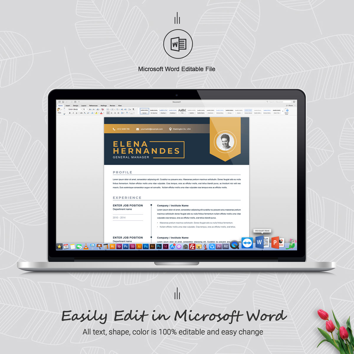 Download Резюме "Elena Resume Template" / Elena Resume Template - Резюме на тему графика 1 page resume 2 clean cv cover letter design template illustrator eps mac pages microsoft word modern photoshop psd professional