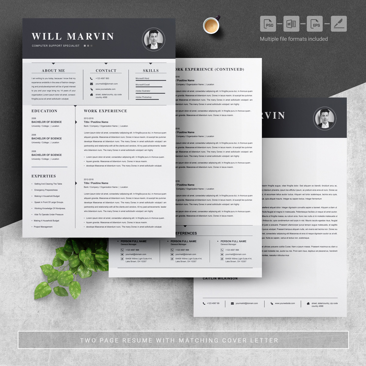 Download Резюме "Will Marvin Resume Template" / Will Marvin Resume Template - Резюме на тему графика 1 page resume 2 clean cv cover letter design template illustrator eps mac pages microsoft word modern photoshop psd professional