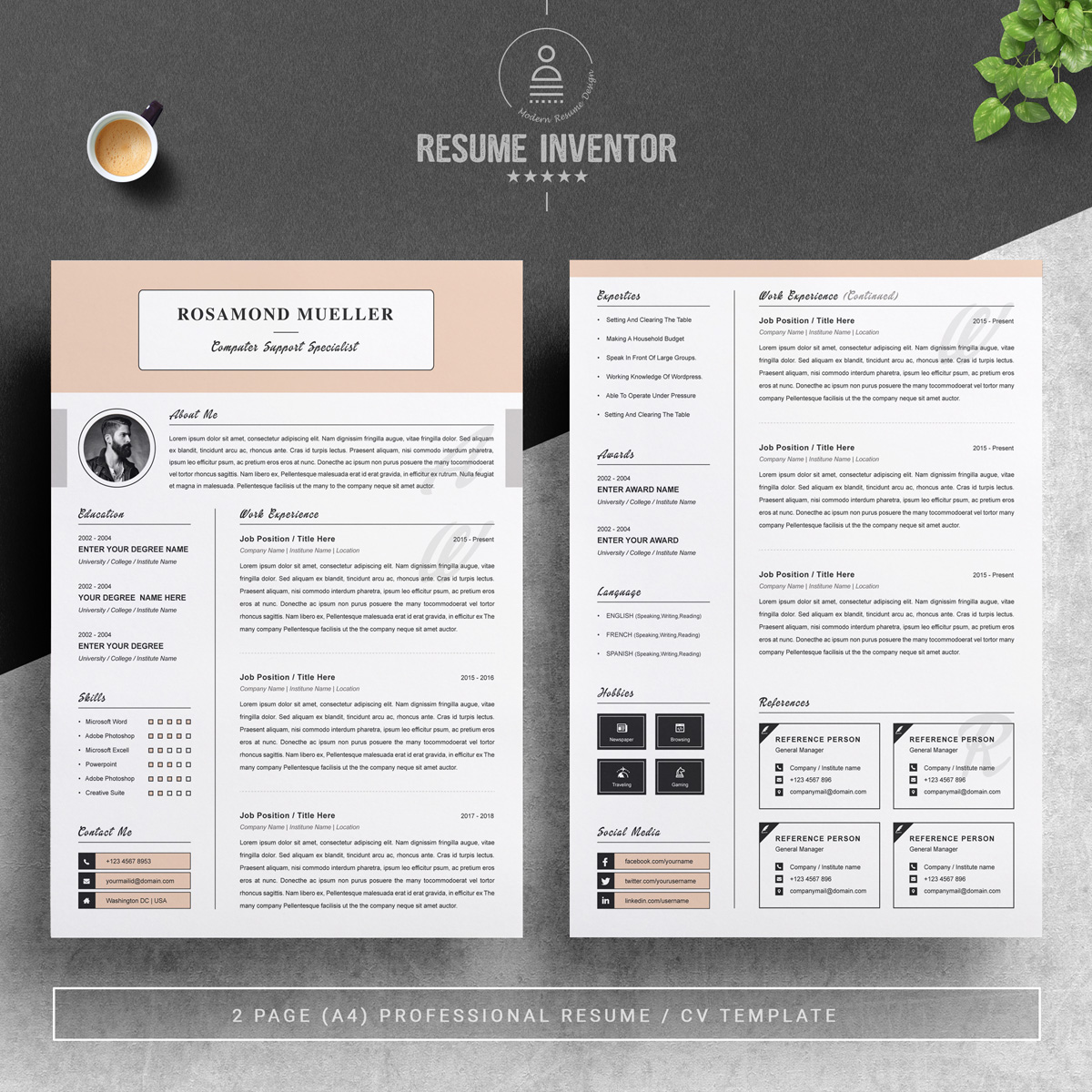 Download Резюме "Rosamond Resume Template" / Rosamond Resume Template - Резюме на тему графика 1 page resume 2 clean cv cover letter design template illustrator eps mac pages microsoft word modern photoshop psd professional