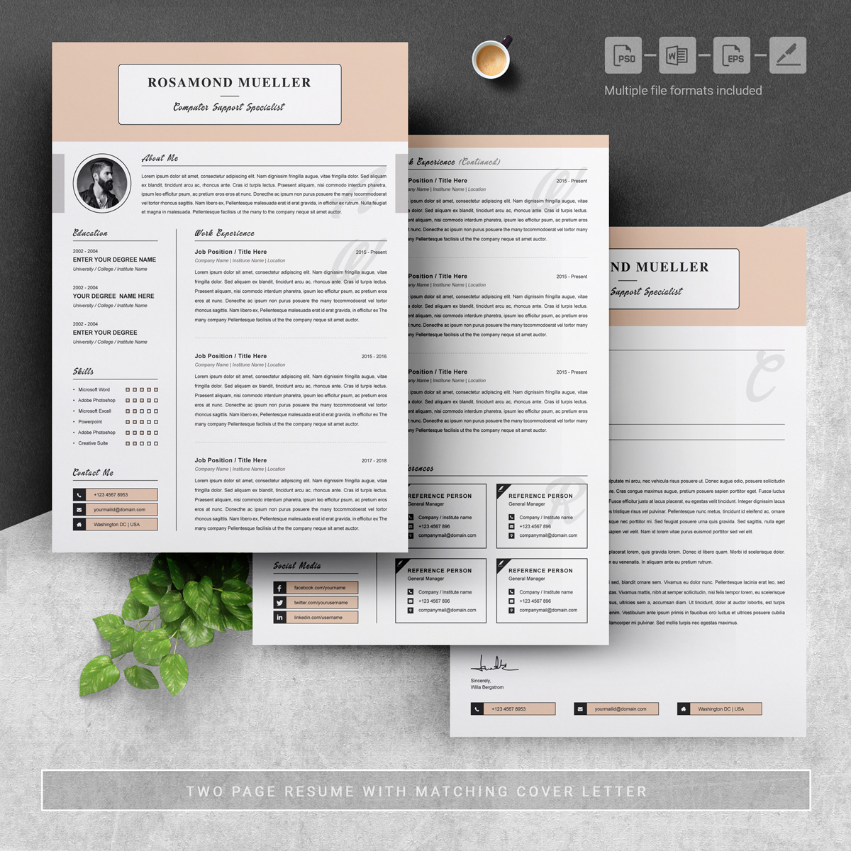 Download Резюме "Rosamond Resume Template" / Rosamond Resume Template - Резюме на тему графика 1 page resume 2 clean cv cover letter design template illustrator eps mac pages microsoft word modern photoshop psd professional