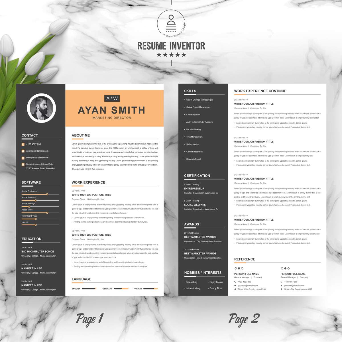 Download Резюме "Smith Resume Template" / Smith Resume Template - Резюме на тему графика 1 page resume 2 clean cv cover letter design template illustrator eps mac pages microsoft word modern photoshop psd professional