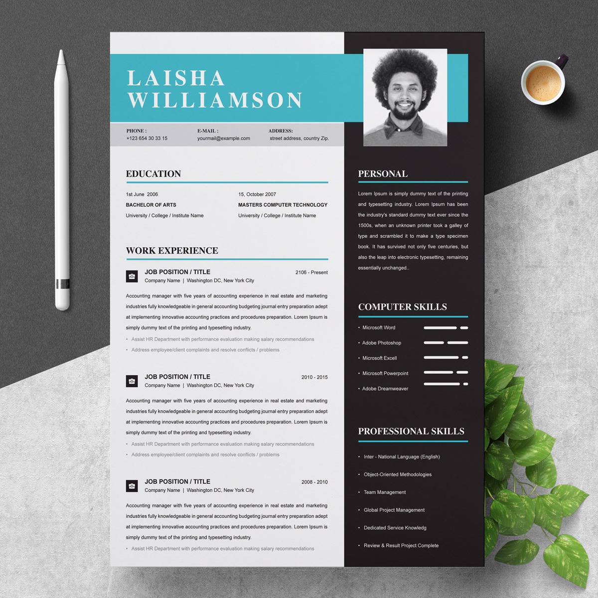 Download Резюме "Laisha Resume Template" / Laisha Resume Template - Резюме на тему графика 1 page resume 2 clean cv cover letter design template illustrator eps mac pages microsoft word modern photoshop psd professional