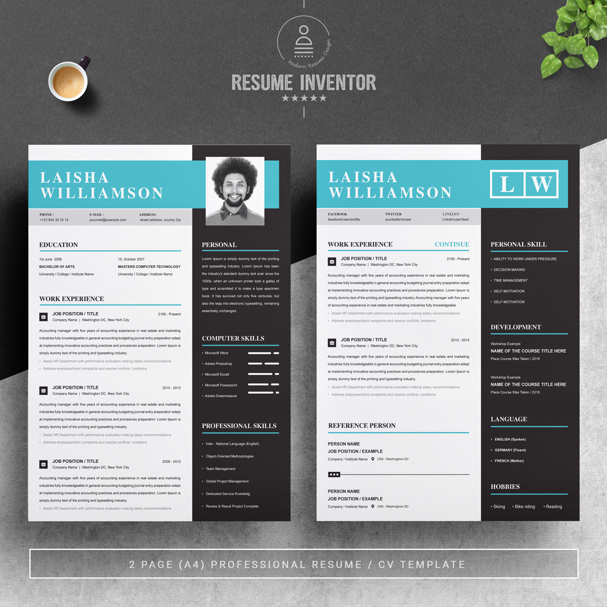 Download Резюме "Laisha Resume Template" / Laisha Resume Template - Резюме на тему графика 1 page resume 2 clean cv cover letter design template illustrator eps mac pages microsoft word modern photoshop psd professional