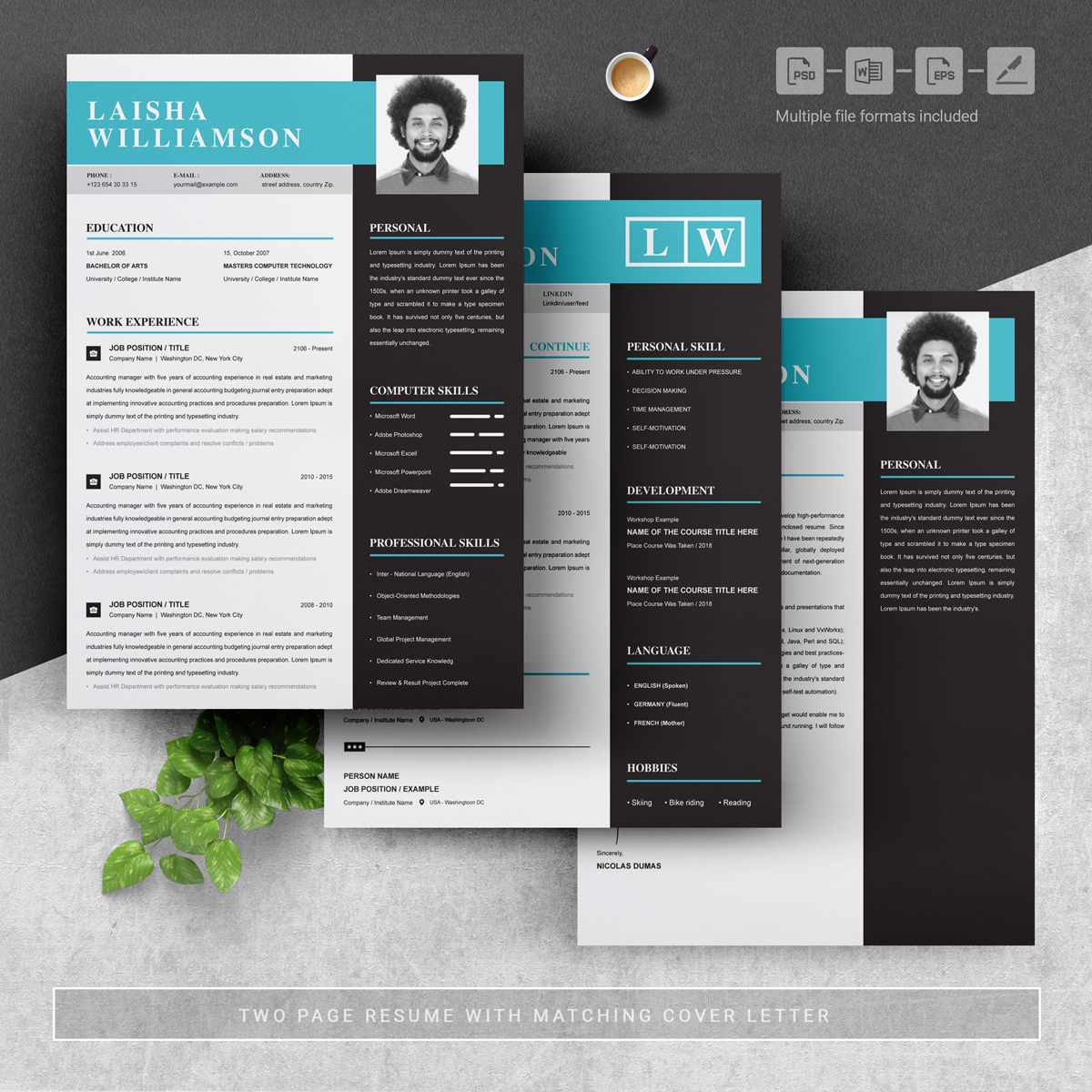 Download Резюме "Laisha Resume Template" / Laisha Resume Template - Резюме на тему графика 1 page resume 2 clean cv cover letter design template illustrator eps mac pages microsoft word modern photoshop psd professional