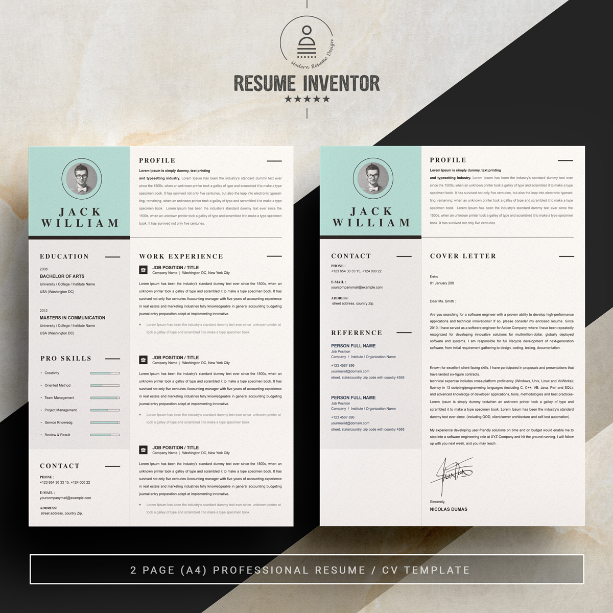 Download Резюме "Jack Resume Template" / Jack Resume Template - Резюме на тему графика 1 page resume 2 clean cv cover letter design template illustrator eps mac pages microsoft word modern photoshop psd professional
