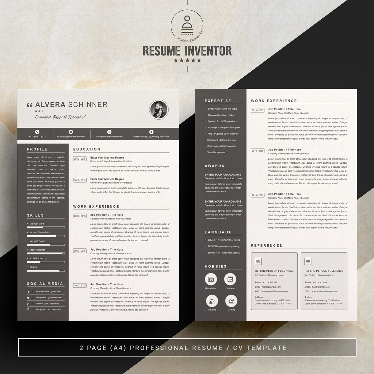 Download Резюме "Alvera Resume Template" / Alvera Resume Template - Резюме на тему графика 1 page resume 2 clean cv cover letter design template illustrator eps mac pages microsoft word modern photoshop psd professional