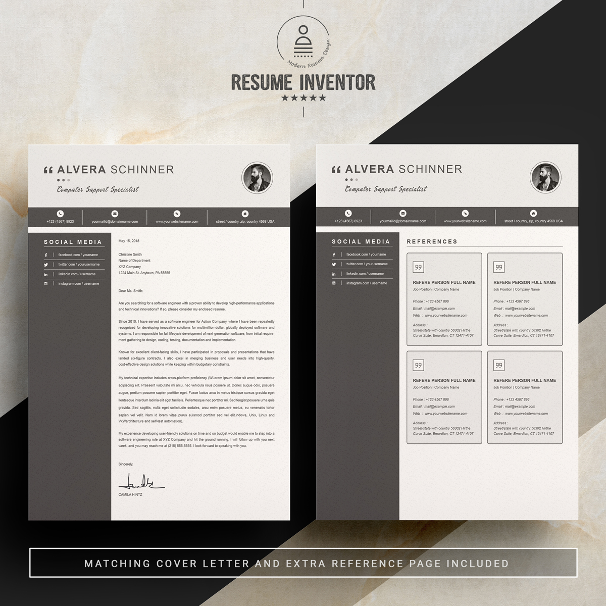 Download Резюме "Alvera Resume Template" / Alvera Resume Template - Резюме на тему графика 1 page resume 2 clean cv cover letter design template illustrator eps mac pages microsoft word modern photoshop psd professional