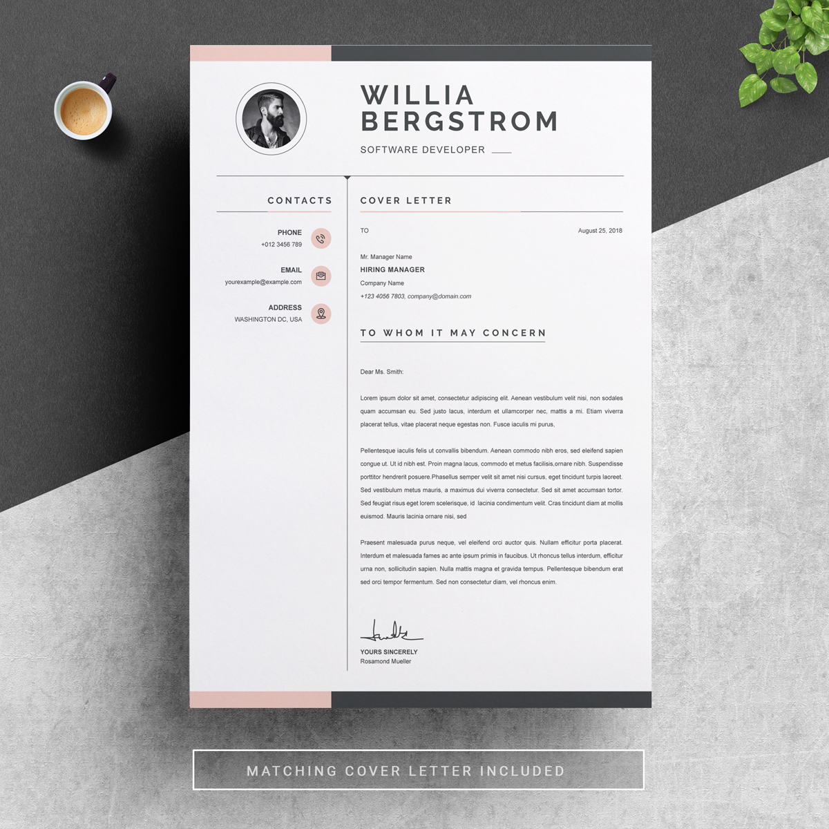 Download Резюме "Willia Resume Template" / Willia Resume Template - Резюме на тему графика page resume 2 clean cv cover letter design template illustrator eps mac pages microsoft word modern photoshop psd professional resume