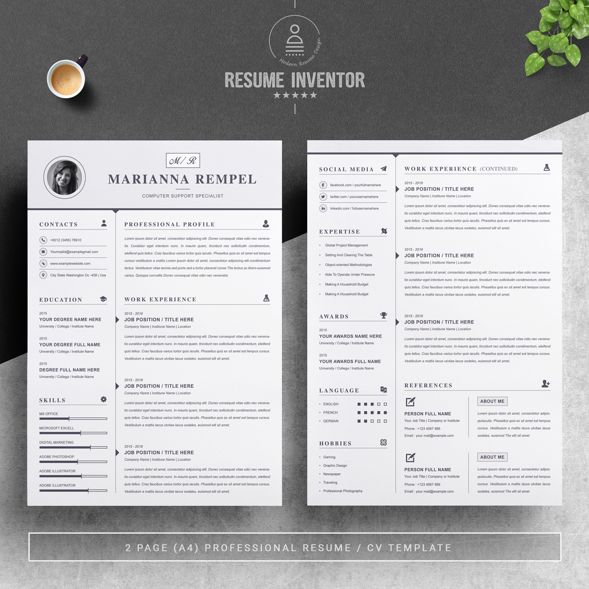 Download Резюме "Marianna Resume Template" / Marianna Resume Template - Резюме на тему графика page resume 2 clean cv cover letter design template illustrator eps mac pages microsoft word modern photoshop psd professional