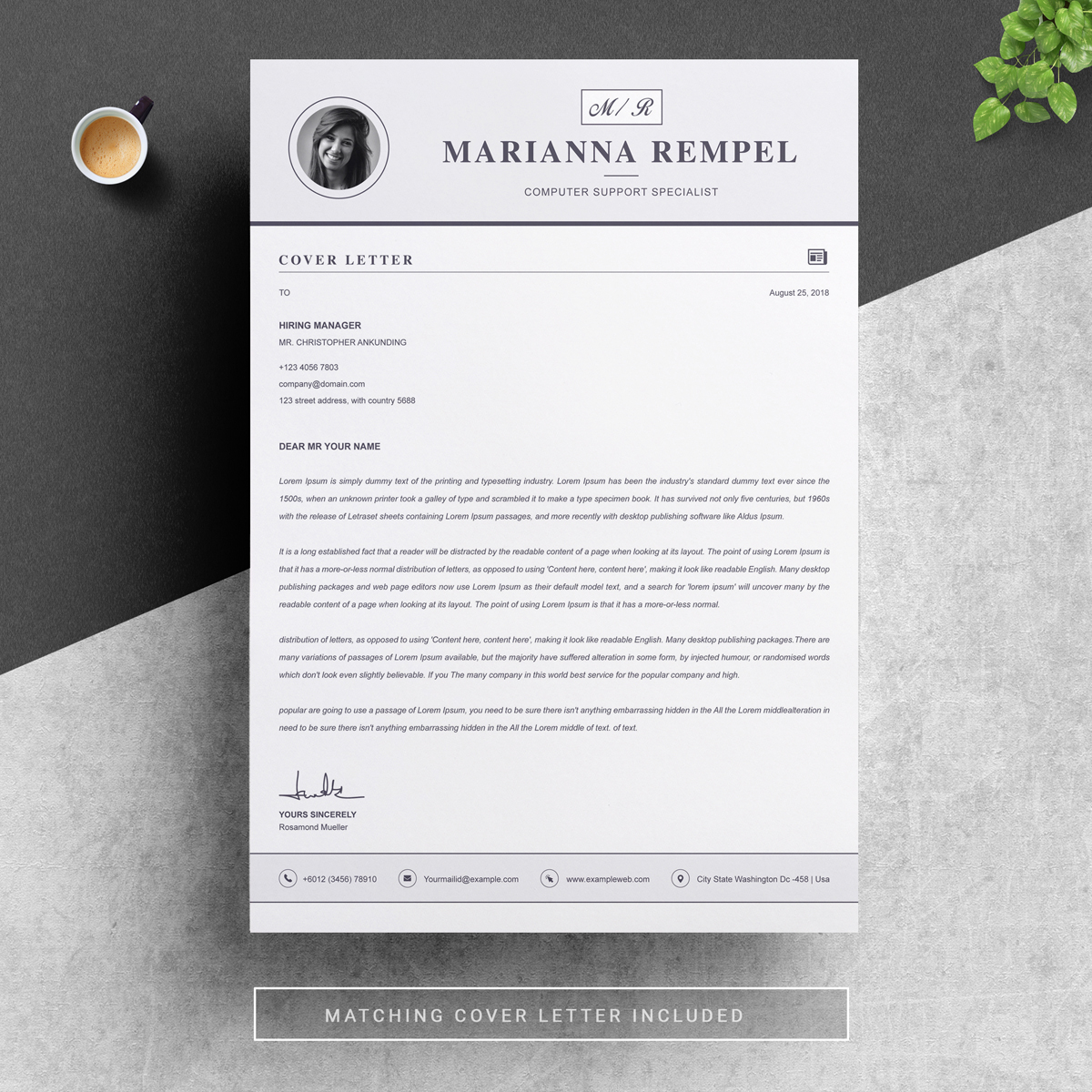 Download Резюме "Marianna Resume Template" / Marianna Resume Template - Резюме на тему графика page resume 2 clean cv cover letter design template illustrator eps mac pages microsoft word modern photoshop psd professional