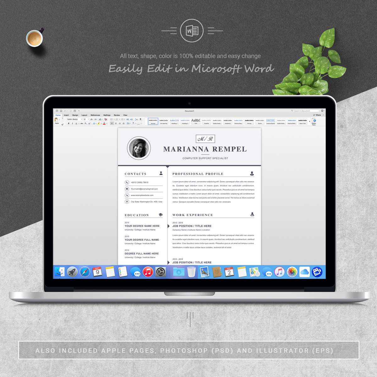 Download Резюме "Marianna Resume Template" / Marianna Resume Template - Резюме на тему графика page resume 2 clean cv cover letter design template illustrator eps mac pages microsoft word modern photoshop psd professional