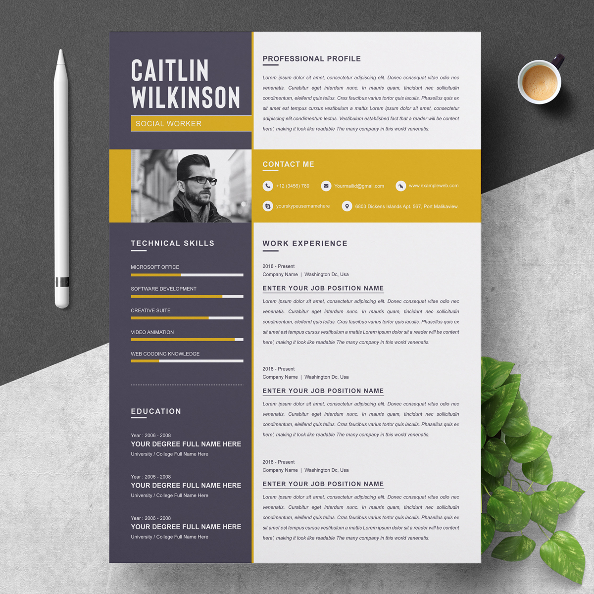Download Резюме "Caltlin Resume Template" / Caltlin Resume Template - Резюме на тему графика 1 page resume 2 clean cv cover letter design template illustrator eps mac pages microsoft word modern photoshop psd professional