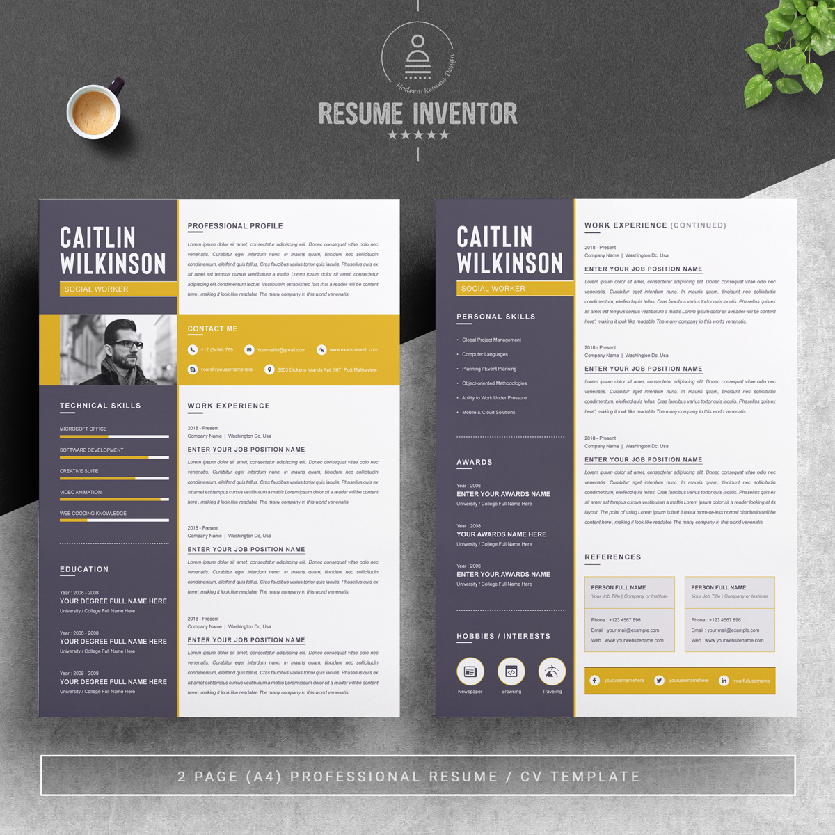 Download Резюме "Caltlin Resume Template" / Caltlin Resume Template - Резюме на тему графика 1 page resume 2 clean cv cover letter design template illustrator eps mac pages microsoft word modern photoshop psd professional