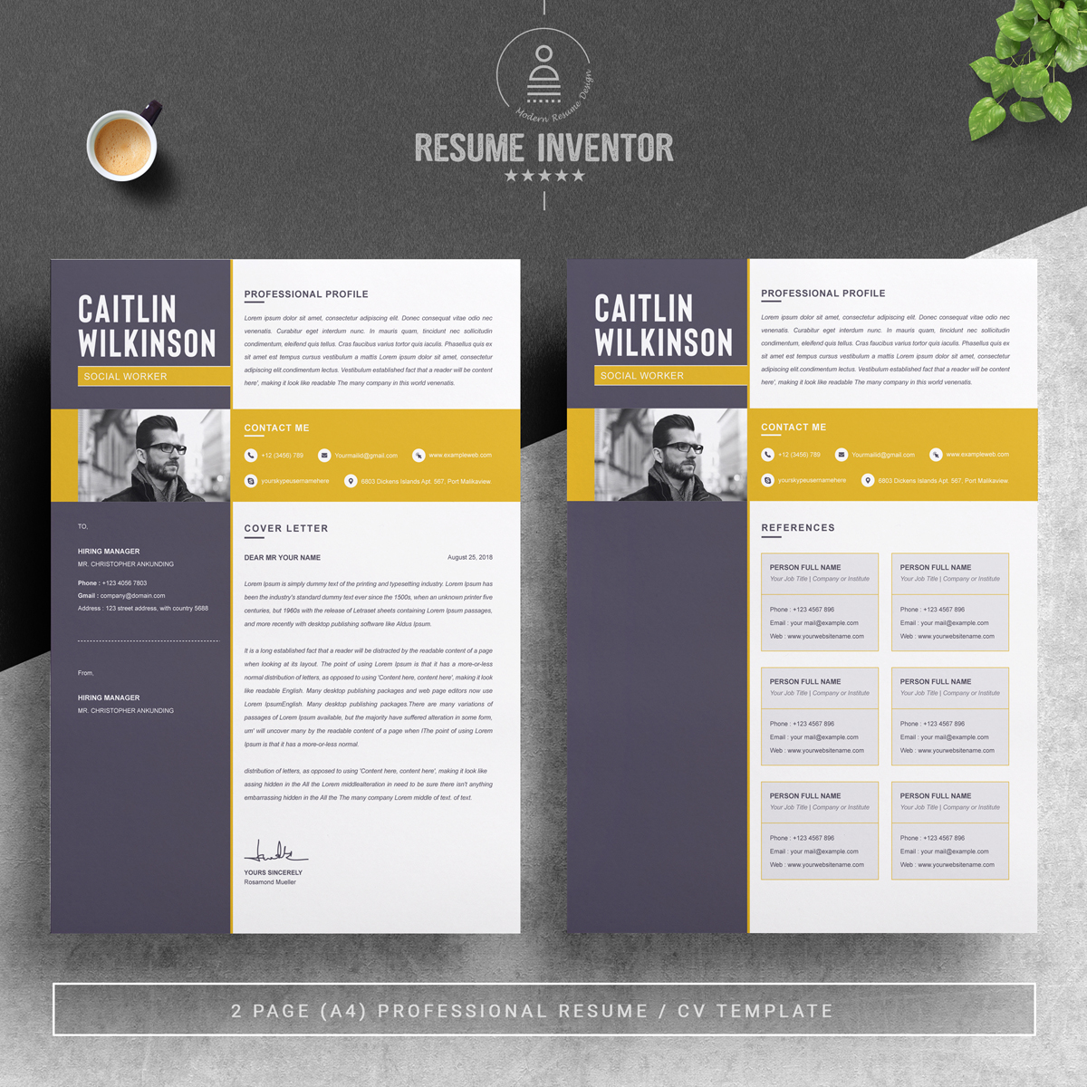 Download Резюме "Caltlin Resume Template" / Caltlin Resume Template - Резюме на тему графика 1 page resume 2 clean cv cover letter design template illustrator eps mac pages microsoft word modern photoshop psd professional
