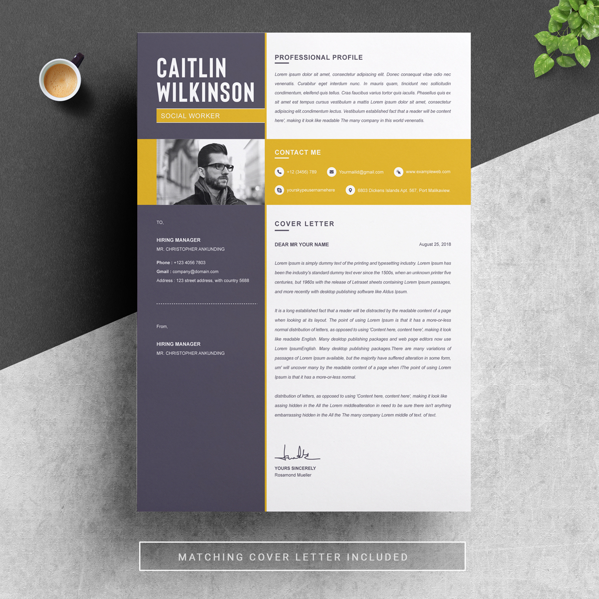 Download Резюме "Caltlin Resume Template" / Caltlin Resume Template - Резюме на тему графика 1 page resume 2 clean cv cover letter design template illustrator eps mac pages microsoft word modern photoshop psd professional