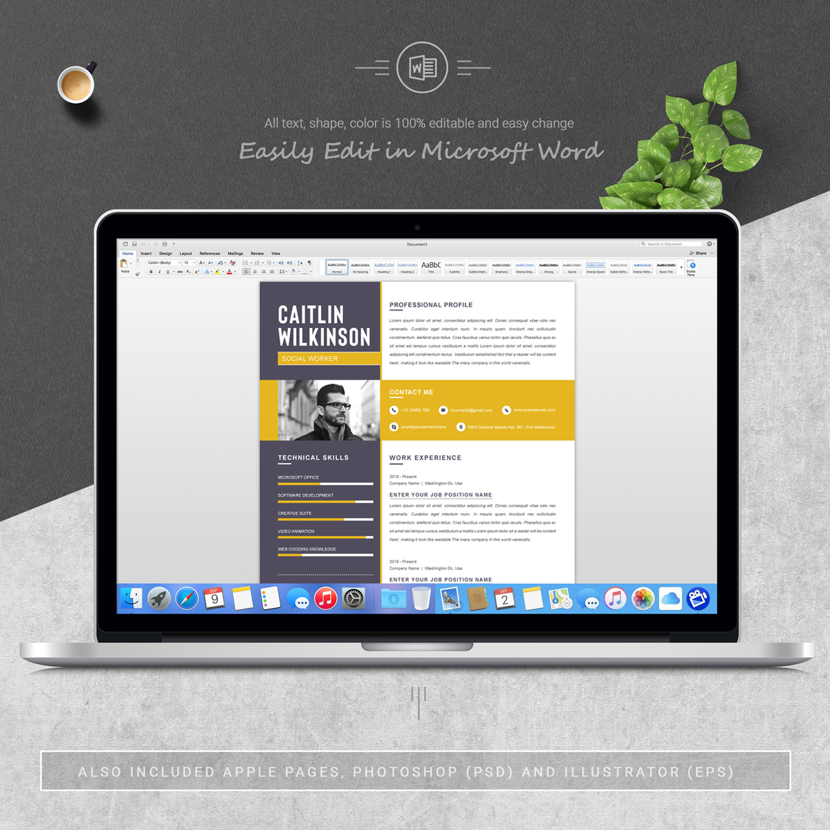 Download Резюме "Caltlin Resume Template" / Caltlin Resume Template - Резюме на тему графика 1 page resume 2 clean cv cover letter design template illustrator eps mac pages microsoft word modern photoshop psd professional