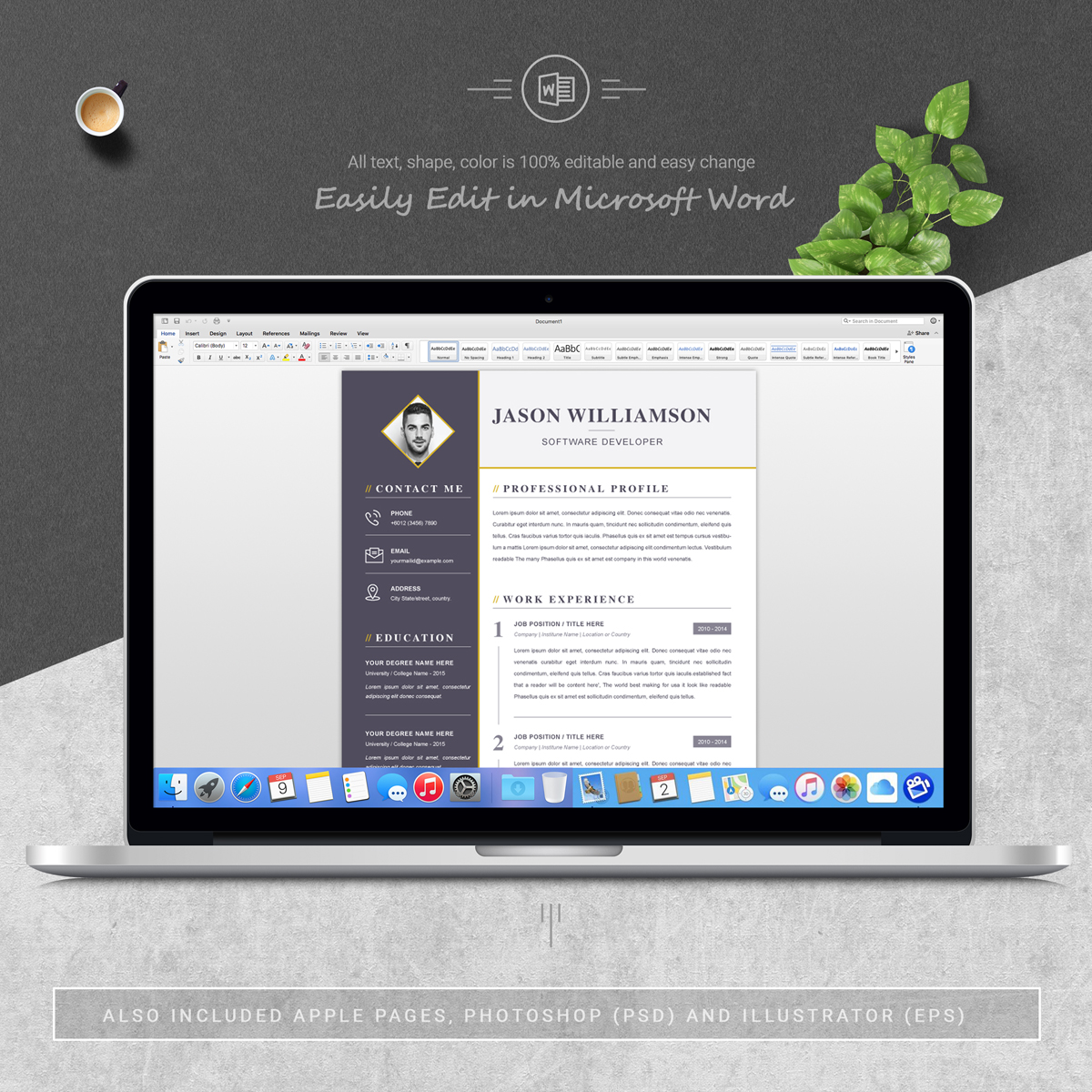 Download Резюме "Jason Resume Template" / Jason Resume Template - Резюме на тему графика page resume 2 clean cv cover letter design template illustrator eps mac pages microsoft word modern photoshop psd professional resume