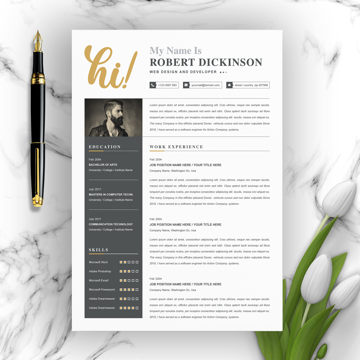 Download Резюме "Robert Resume Template" / Robert Resume Template - Резюме на тему графика page resume 2 clean cv cover letter design template illustrator eps mac pages microsoft word modern photoshop psd professional resume