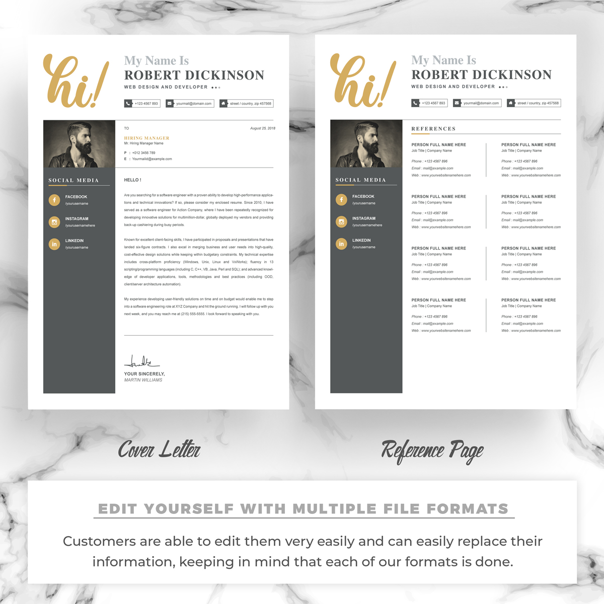 Download Резюме "Robert Resume Template" / Robert Resume Template - Резюме на тему графика page resume 2 clean cv cover letter design template illustrator eps mac pages microsoft word modern photoshop psd professional resume