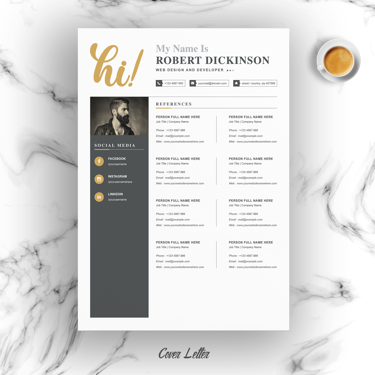 Download Резюме "Robert Resume Template" / Robert Resume Template - Резюме на тему графика page resume 2 clean cv cover letter design template illustrator eps mac pages microsoft word modern photoshop psd professional resume