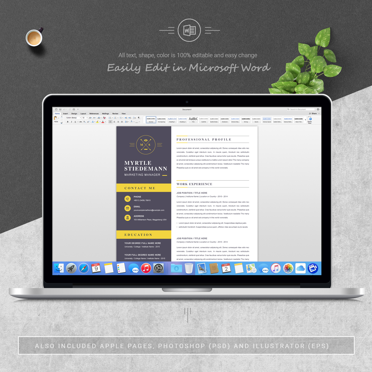 Download Резюме "Myrtle Resume Template" / Myrtle Resume Template - Резюме на тему графика resume cv wordresume clean professional resume black template design template illustrator eps mac pages microsoft word modern photoshop psd professional