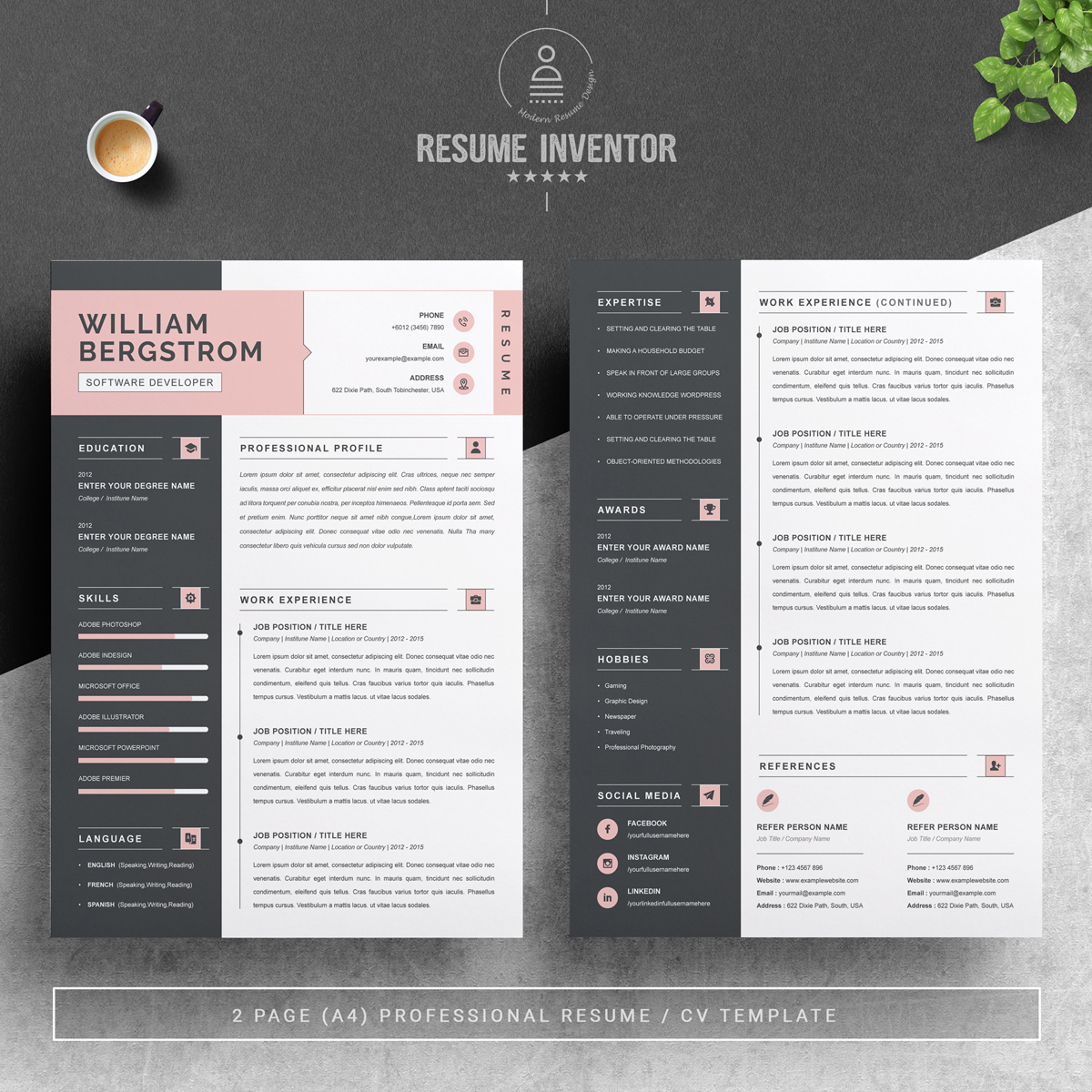 Download Резюме "William Resume Template" / William Resume Template - Резюме на тему графика page resume 2 clean cv cover letter design template illustrator eps mac pages microsoft word modern photoshop psd professional resume