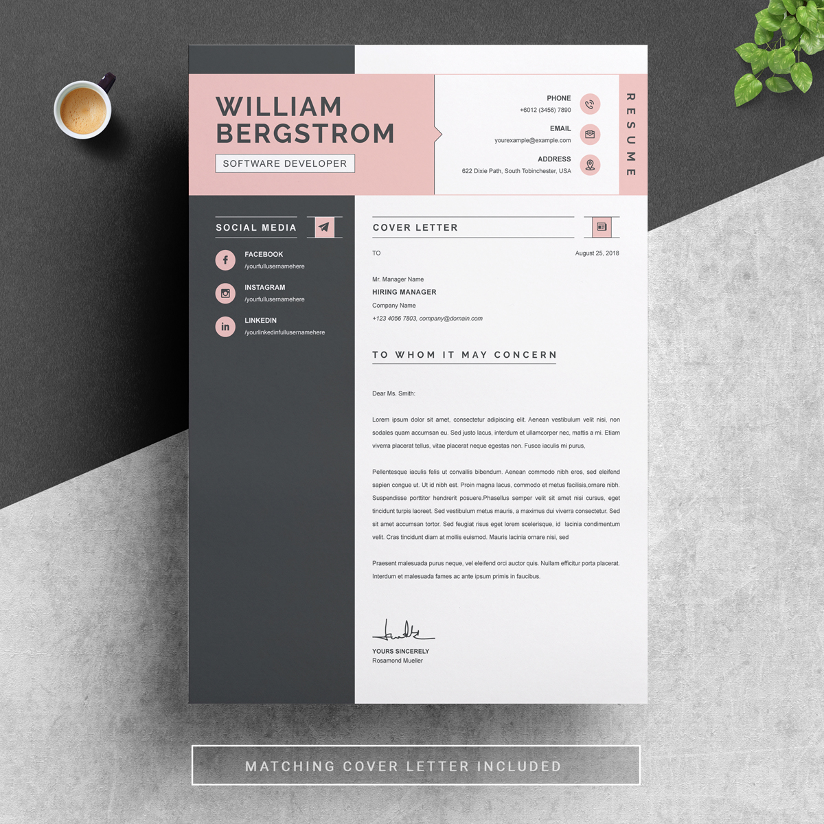 Download Резюме "William Resume Template" / William Resume Template - Резюме на тему графика page resume 2 clean cv cover letter design template illustrator eps mac pages microsoft word modern photoshop psd professional resume