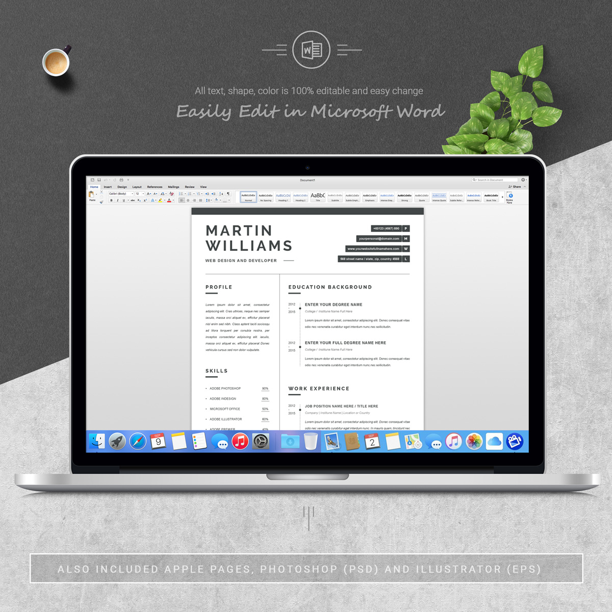 Download Резюме "Martin Resume Template" / Martin Resume Template - Резюме на тему графика 1 page resume 2 clean cv cover letter design template illustrator eps mac pages microsoft word modern photoshop psd professional