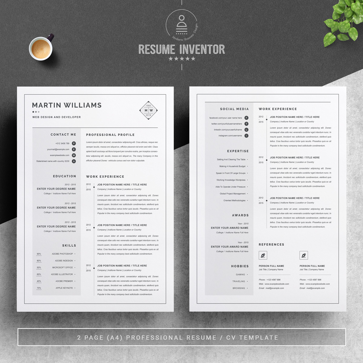 Download Резюме "Martin Resume Template" / Martin Resume Template - Резюме на тему графика 1 page resume 2 clean cv cover letter design template illustrator eps mac pages microsoft word modern photoshop psd professional