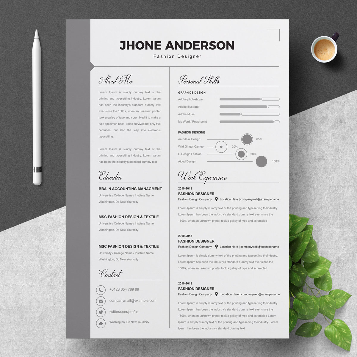 Download Резюме "Jhone Resume Template" / Jhone Resume Template - Резюме на тему графика resume 2 page 3 clean cover letter curriculum vitae illustrator eps mac pages microsoft word minimal resume modern photoshop psd