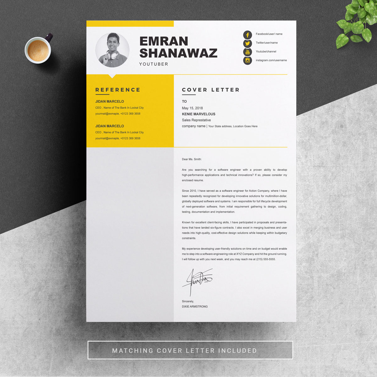 Download Резюме "Emran Resume Template" / Emran Resume Template - Резюме на тему графика resume 2 page clean cv cover letter design template illustrator eps mac pages microsoft word modern photoshop psd professional
