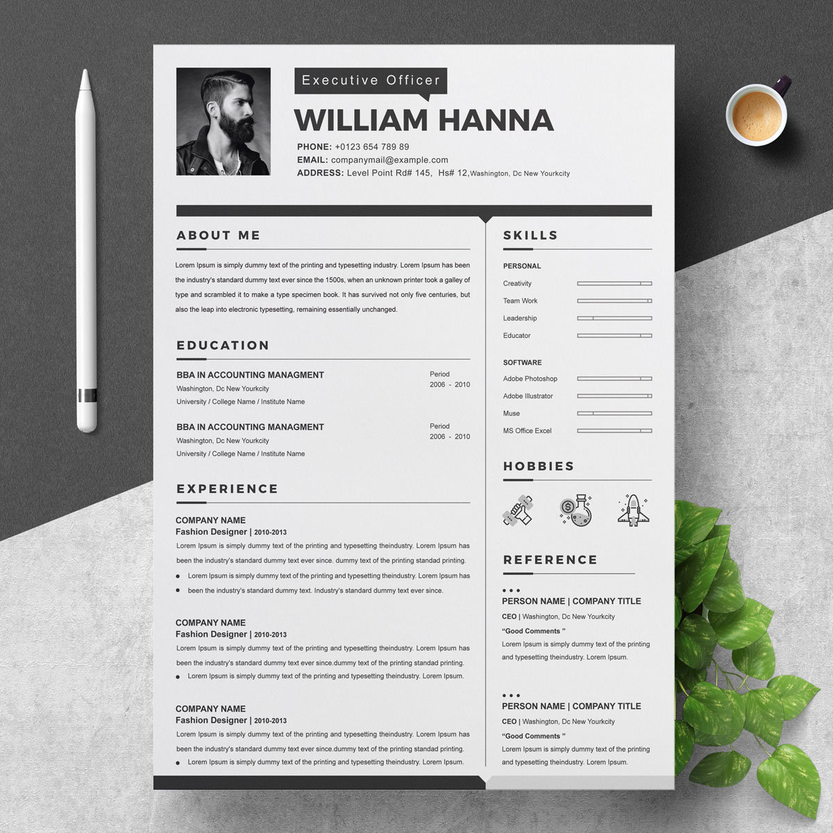 Download Резюме "William Resume Template" / William Resume Template - Резюме на тему графика resume 2 page clean cv cover letter design template illustrator eps mac pages microsoft word modern photoshop psd professional