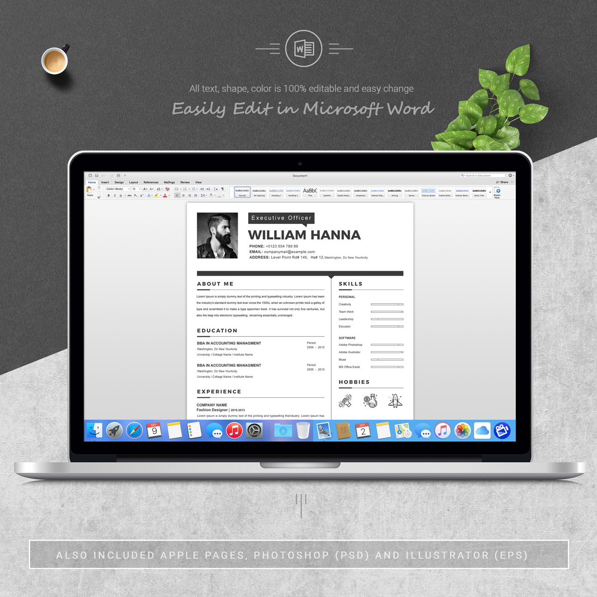Download Резюме "William Resume Template" / William Resume Template - Резюме на тему графика resume 2 page clean cv cover letter design template illustrator eps mac pages microsoft word modern photoshop psd professional