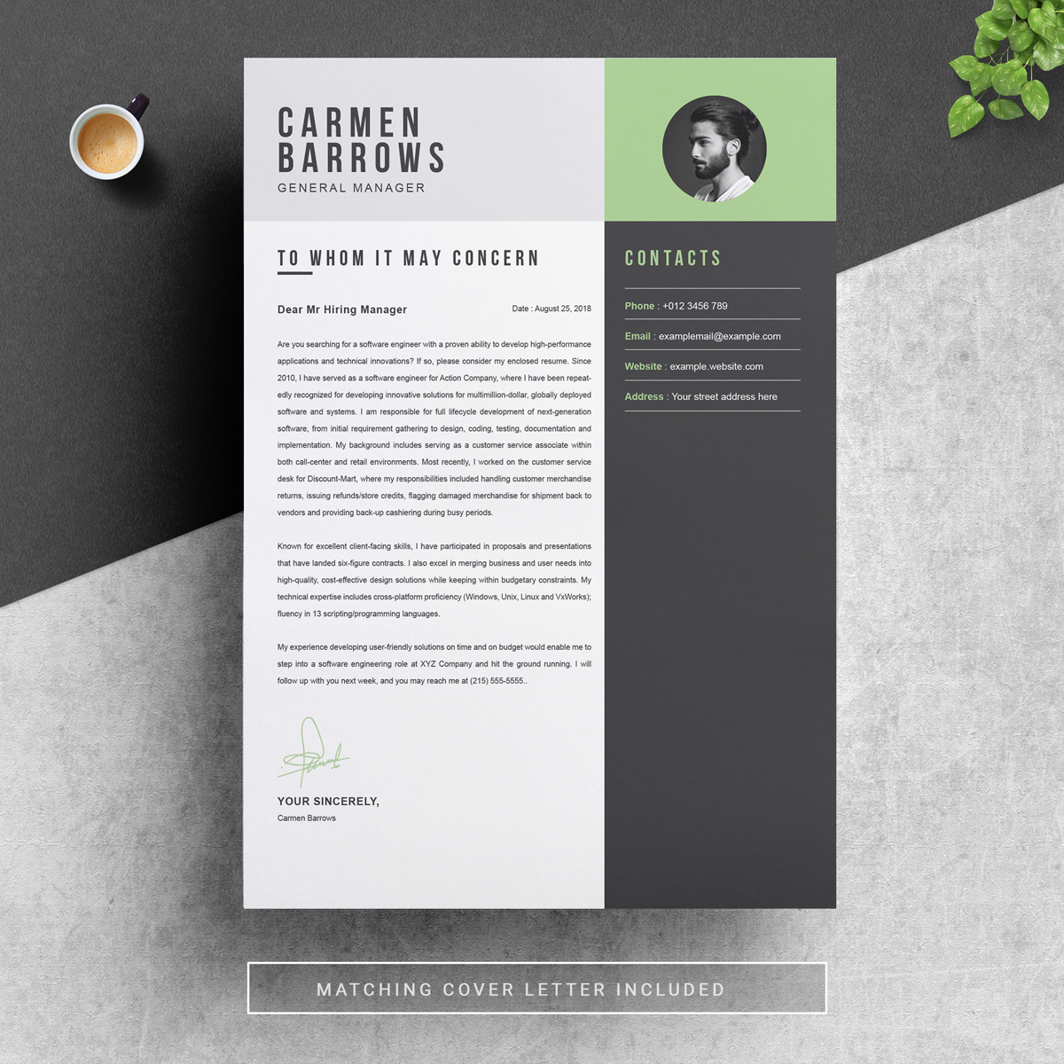 Download Резюме "Carmen Resume Template" / Carmen Resume Template - Резюме на тему графика 1 page resume 2 clean cv cover letter design template illustrator eps mac pages microsoft word modern photoshop psd professional