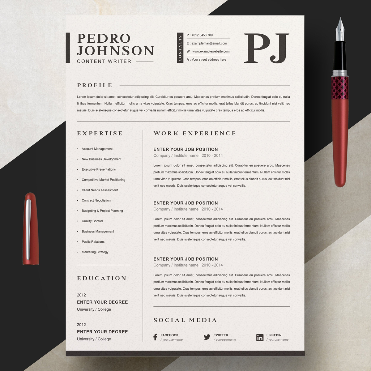 Download Резюме "Pedro Resume Template" / Pedro Resume Template - Резюме на тему графика 1 page resume 2 clean cv cover letter design template illustrator eps mac pages microsoft word modern photoshop psd professional