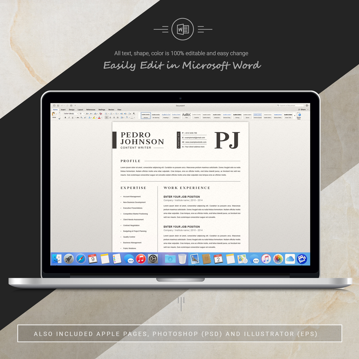 Download Резюме "Pedro Resume Template" / Pedro Resume Template - Резюме на тему графика 1 page resume 2 clean cv cover letter design template illustrator eps mac pages microsoft word modern photoshop psd professional