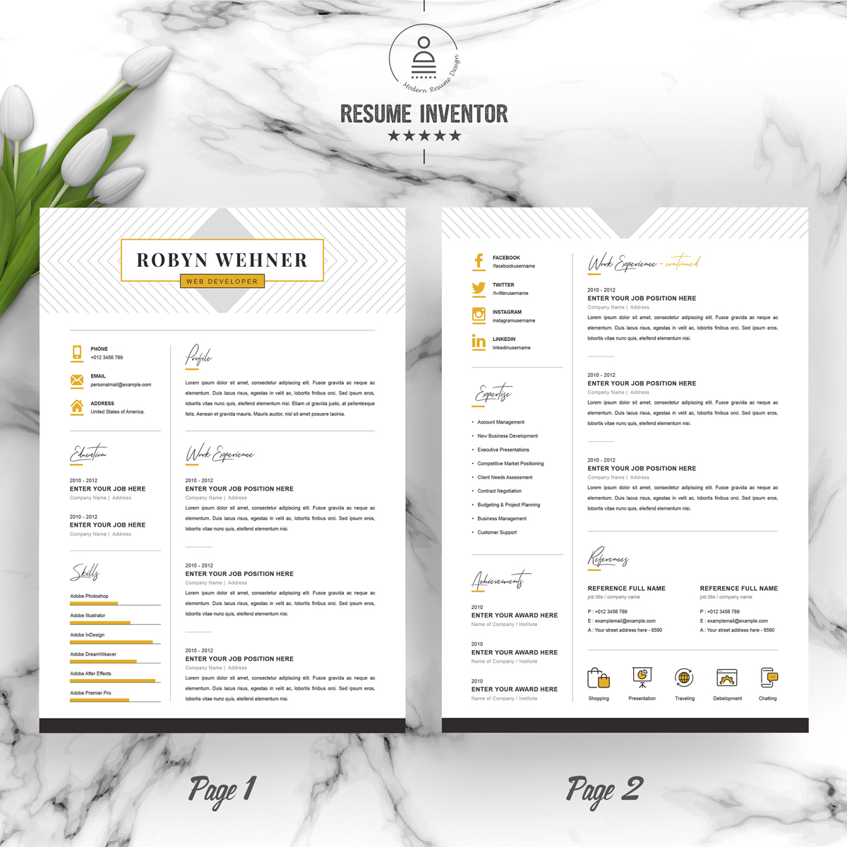 Download Резюме "Robyn Resume Template" / Robyn Resume Template - Резюме на тему графика 2 page resume clean cv cover letter design template illustrator eps mac pages microsoft word modern photoshop psd professional