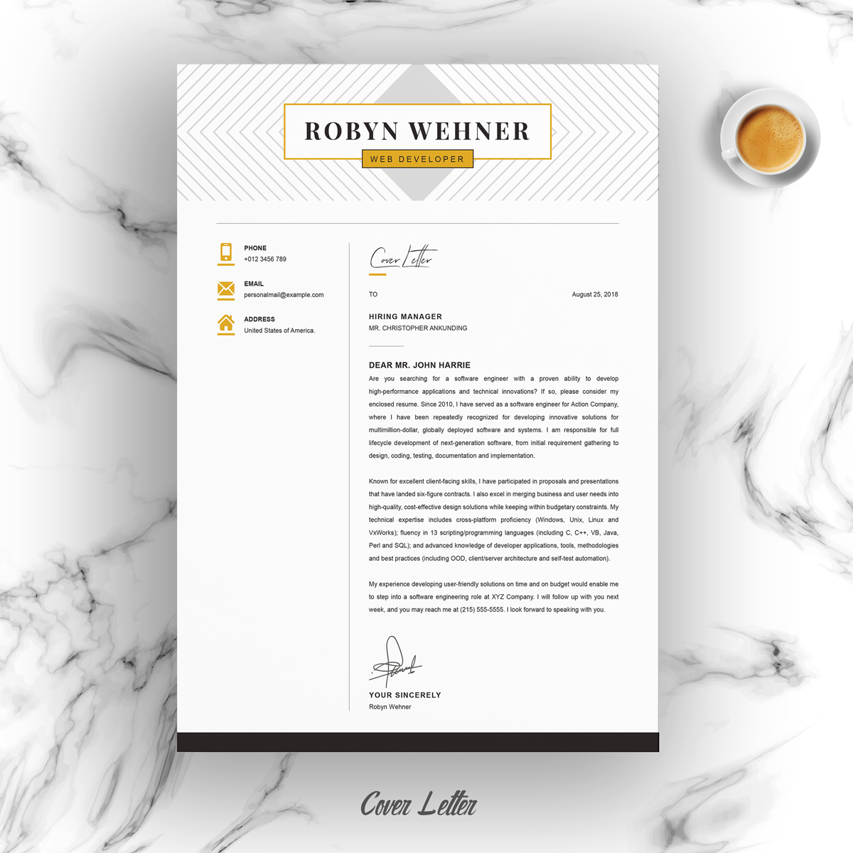 Download Резюме "Robyn Resume Template" / Robyn Resume Template - Резюме на тему графика 2 page resume clean cv cover letter design template illustrator eps mac pages microsoft word modern photoshop psd professional