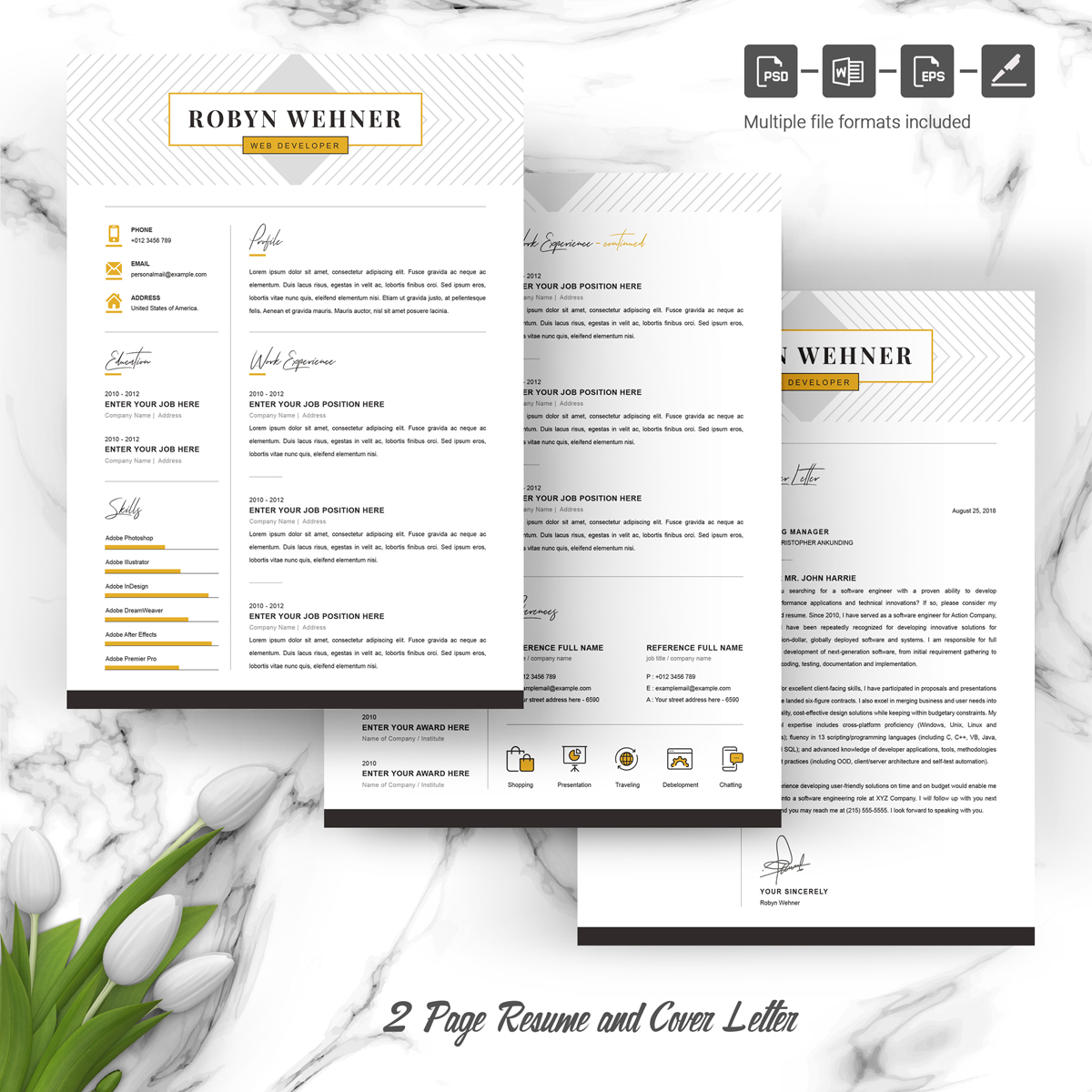 Download Резюме "Robyn Resume Template" / Robyn Resume Template - Резюме на тему графика 2 page resume clean cv cover letter design template illustrator eps mac pages microsoft word modern photoshop psd professional