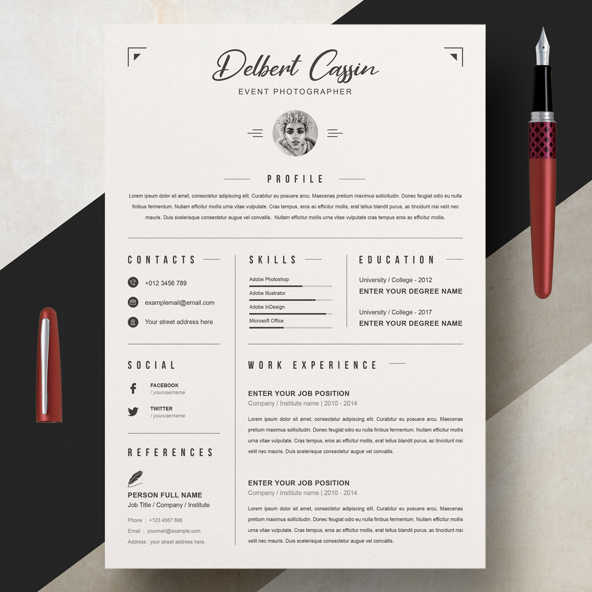 Download Резюме "Delbert Resume Template" / Delbert Resume Template - Резюме на тему графика 2 page resume clean cv cover letter design template illustrator eps mac pages microsoft word modern photoshop psd professional