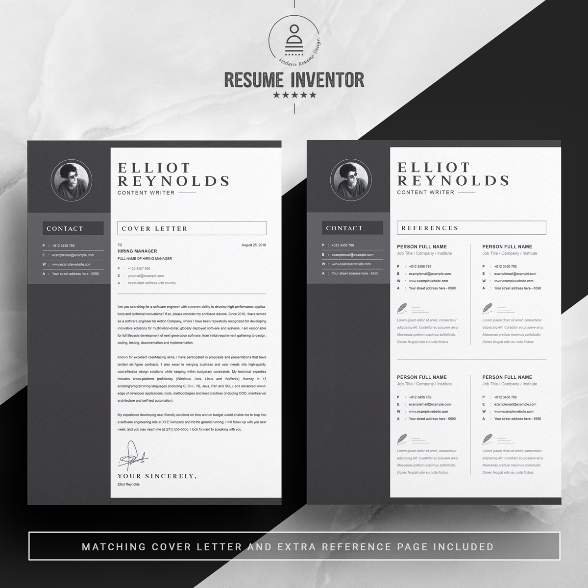 Download Резюме "Elliot Resume Template" / Elliot Resume Template - Резюме на тему графика page resume 2 clean cv cover letter design template illustrator eps mac pages microsoft word modern photoshop psd professional