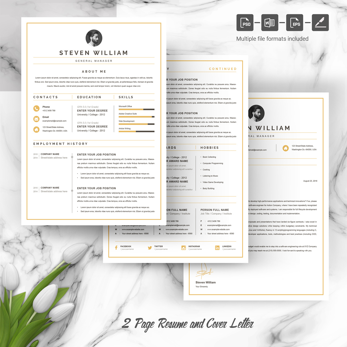Download Резюме "Steven Resume Template" / Steven Resume Template - Резюме на тему графика resume 2 page 3 clean cv cover letter creative template curriculum vita free illustrator eps mac pages microsoft word photoshop