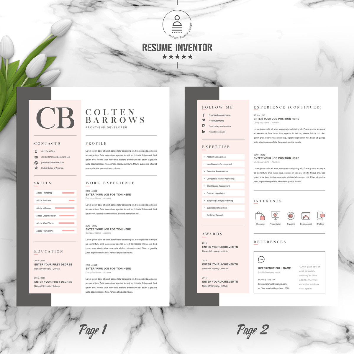 Download Резюме "Colten Resume Template" / Colten Resume Template - Резюме на тему графика 1 page resume 2 3 clean cv cover letter creative template curriculum vita free illustrator eps mac pages microsoft word