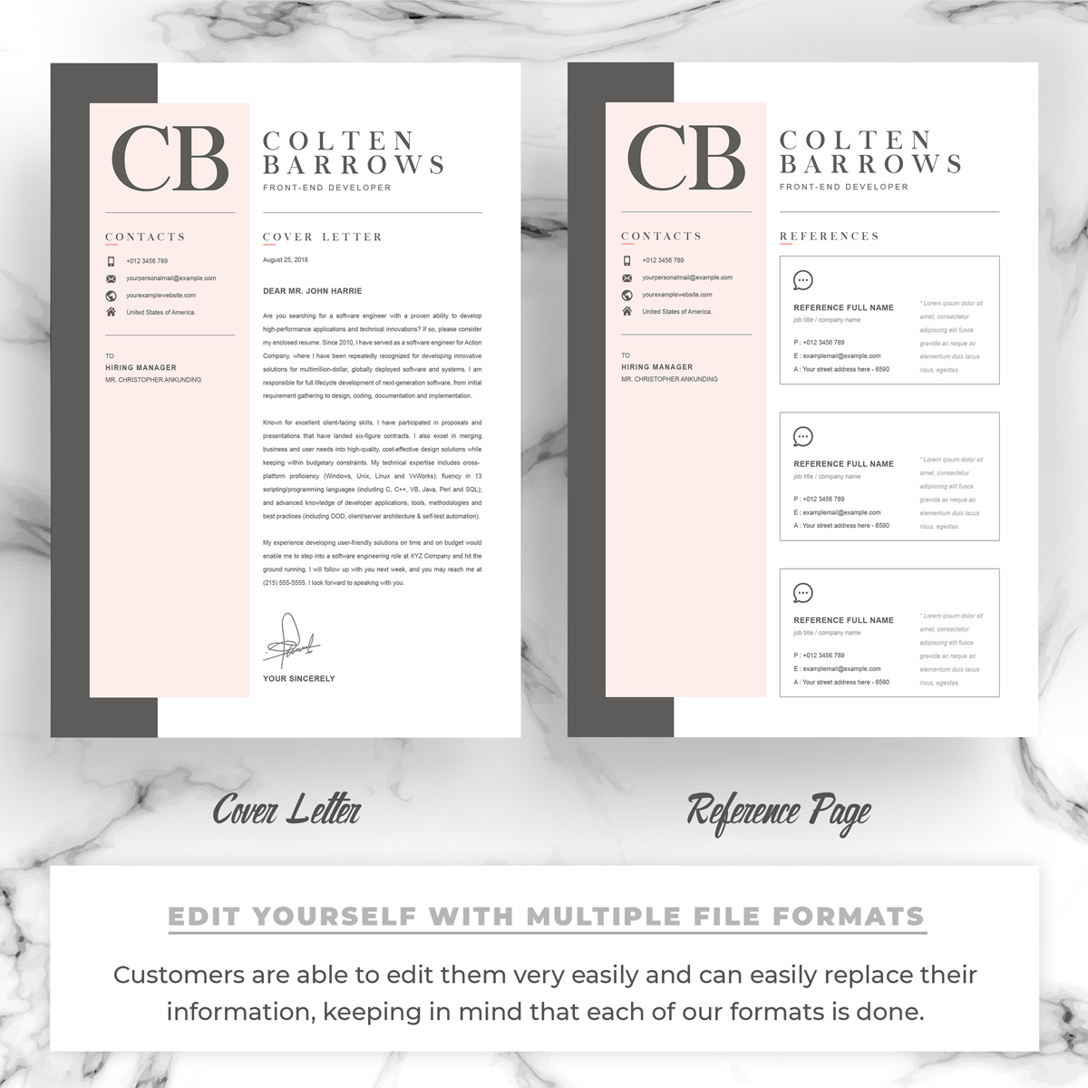 Download Резюме "Colten Resume Template" / Colten Resume Template - Резюме на тему графика 1 page resume 2 3 clean cv cover letter creative template curriculum vita free illustrator eps mac pages microsoft word